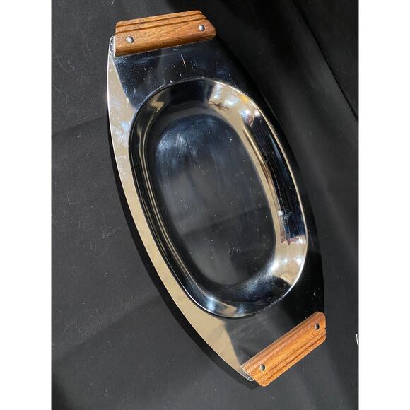 Kromex chrome serving tray, cheese tray, 1957 made in USA, wooden handles - Picture 2 of 7